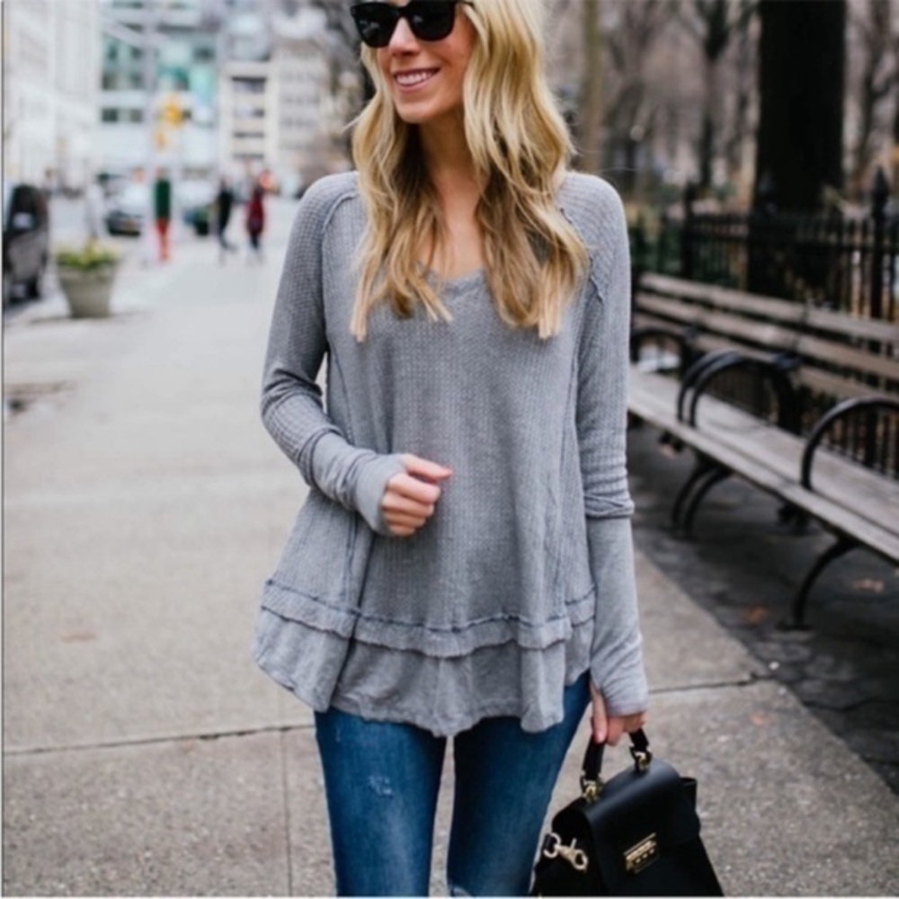 Free People Laguna Thermal Gray Oversized Waffle Thumbholes